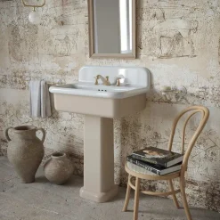 Lavabo per il Bagno Forma Rettangolare in Ceramica con Colonna - Noah