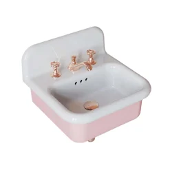 Lavabo per il Bagno Sospeso e in Ceramica Color Bianco e Rosa Confetto - Manila