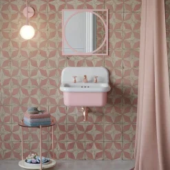 Lavabo per il Bagno Sospeso e in Ceramica Color Bianco e Rosa Confetto - Manila
