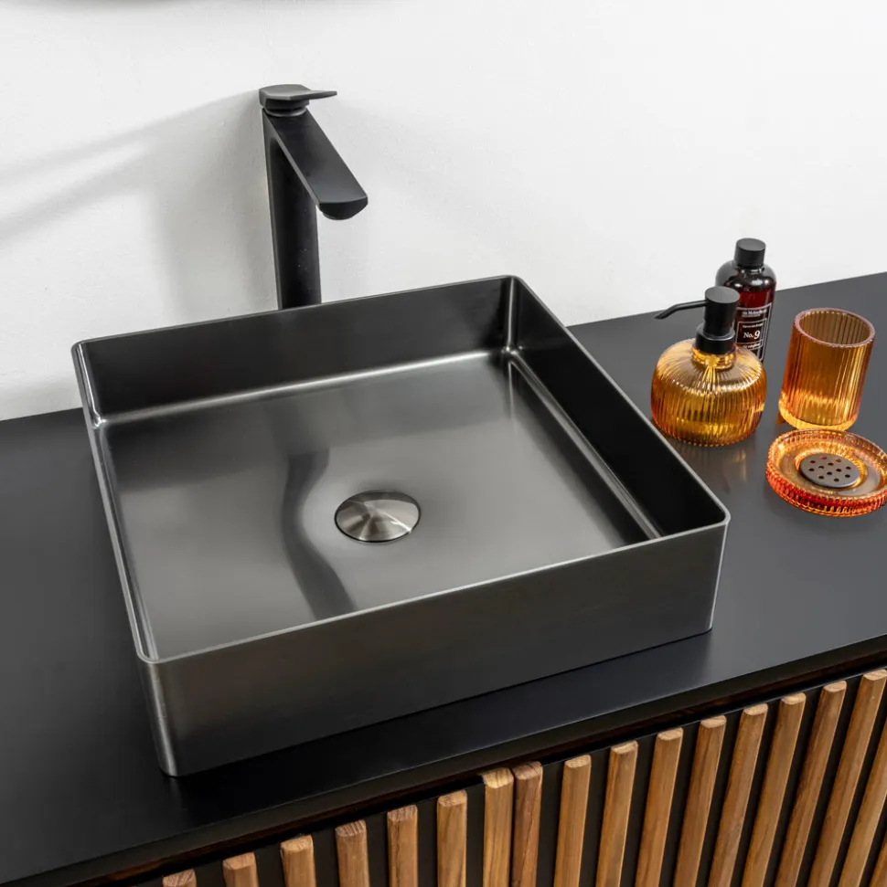 Lavabo Quadrato da Appoggio in Acciaio Inox in Diverse Finiture - Calendula