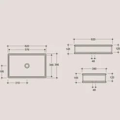 Lavabo Rettangolare da Appoggio in Ceramica L 62 cm Made in Italy - Debora