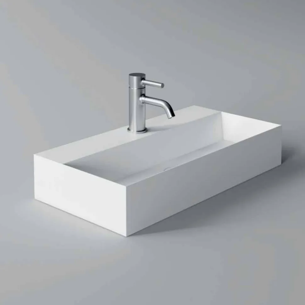 Lavabo Rettangolare da Appoggio o Sospeso Moderno 60x30 cm in Ceramica - Act
