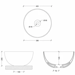 Lavabo rotondo da appoggio in ceramica design moderno Star Round 40 cm