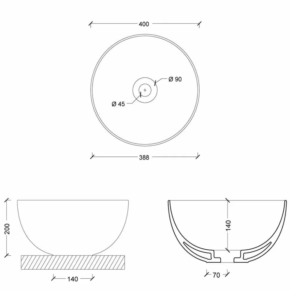 Lavabo rotondo da appoggio in ceramica design moderno Star Round 40 cm