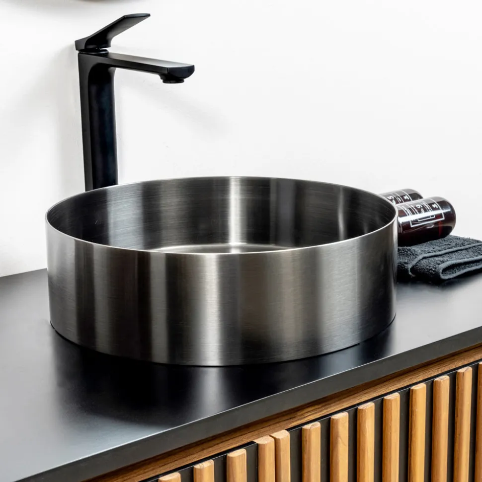 Lavabo Rotondo da Appoggio in Acciaio Inox in Diverse Finiture - Fiordaliso