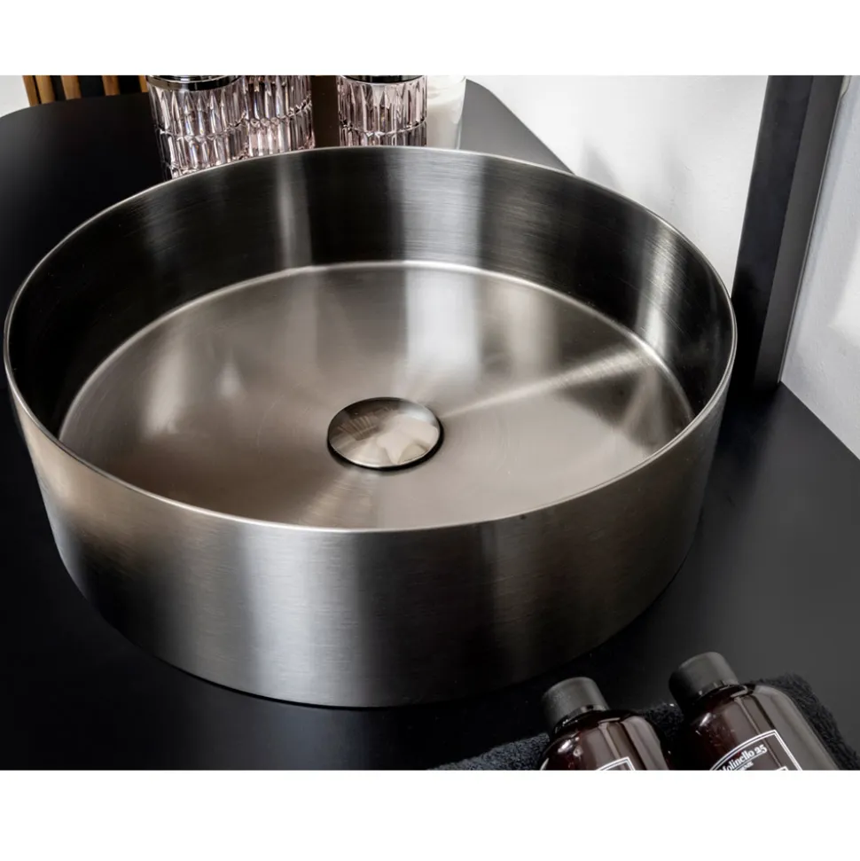 Lavabo Rotondo da Appoggio in Acciaio Inox in Diverse Finiture - Fiordaliso