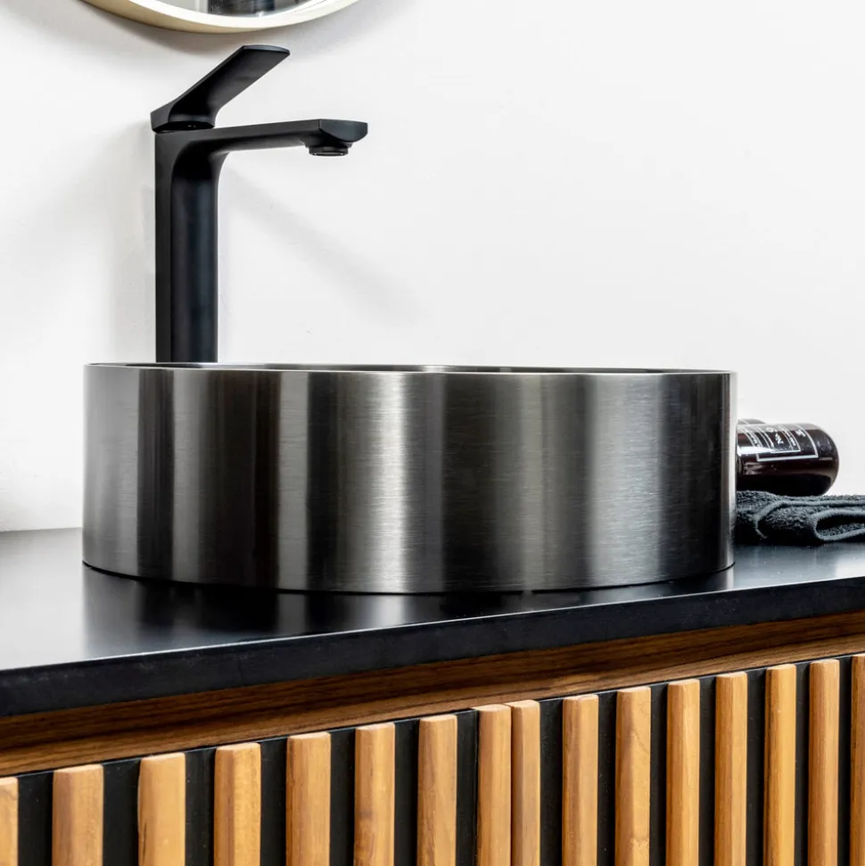 Lavabo Rotondo da Appoggio in Acciaio Inox in Diverse Finiture - Fiordaliso