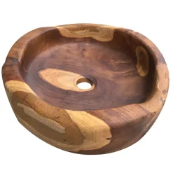 Lavabo Rotondo da Appoggio Moderno in Teak Naturale Levigato - Zino