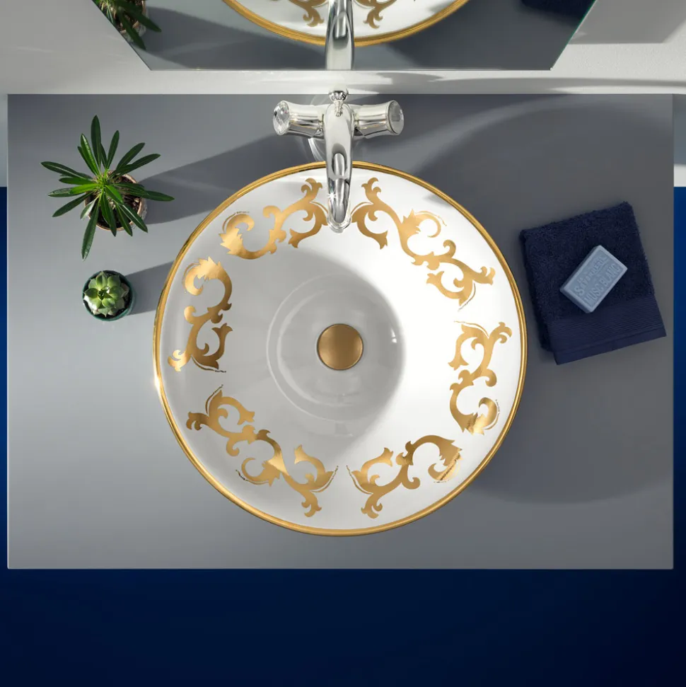 Lavabo Semincasso con Decori Blu Cobalto e Oro o Oro Made in Italy - Capatosta