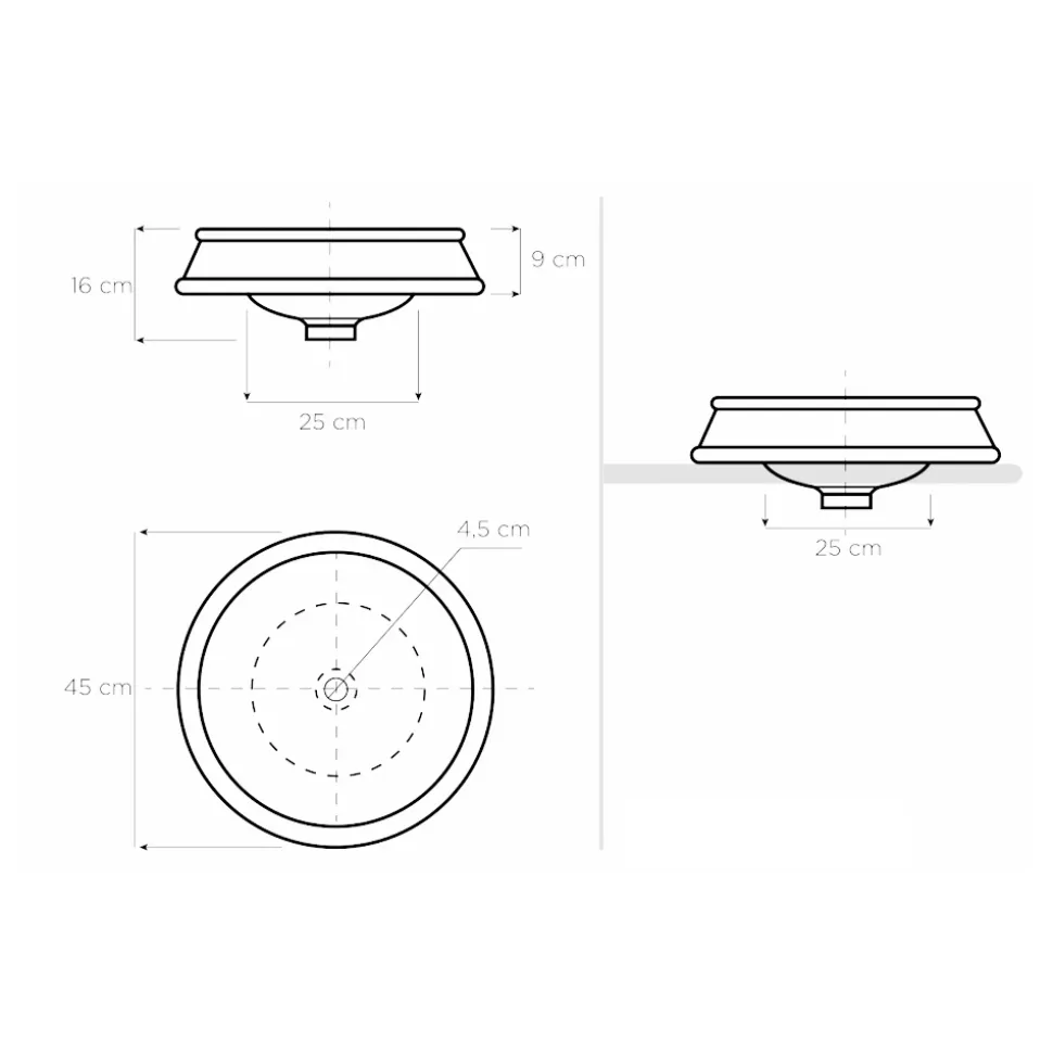 Lavabo Semincasso da Bagno Realizzato in Fire Clay Made in Italy - Erasmo