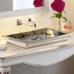 Lavabo semincasso in fire clay moderno decorato a mano in Italia,Guido