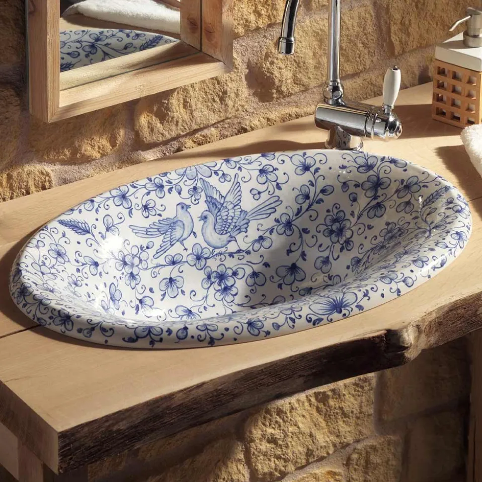 Lavabo Semincasso in Fire Clay Pitturato a Mano Made in Italy - Principe