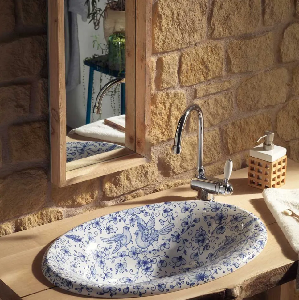 Lavabo Semincasso in Fire Clay Pitturato a Mano Made in Italy - Principe