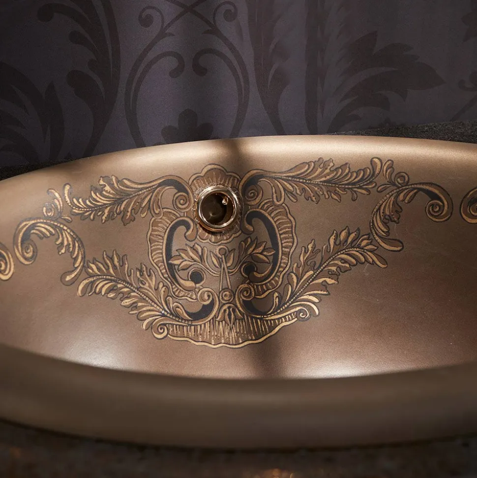Lavabo Semincasso in Fire Clay Marrone Araldica Made in Italy - Botticino