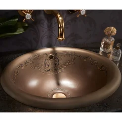 Lavabo Semincasso in Fire Clay Marrone Araldica Made in Italy - Botticino