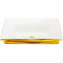Lavabo semincasso moderno in fire clay e oro made in Italy, Guido