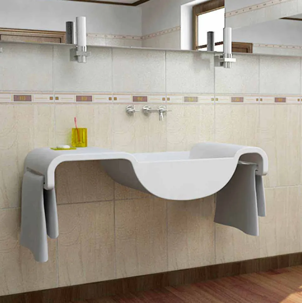 Lavabo sospeso design moderno bianco Onda made in Italy