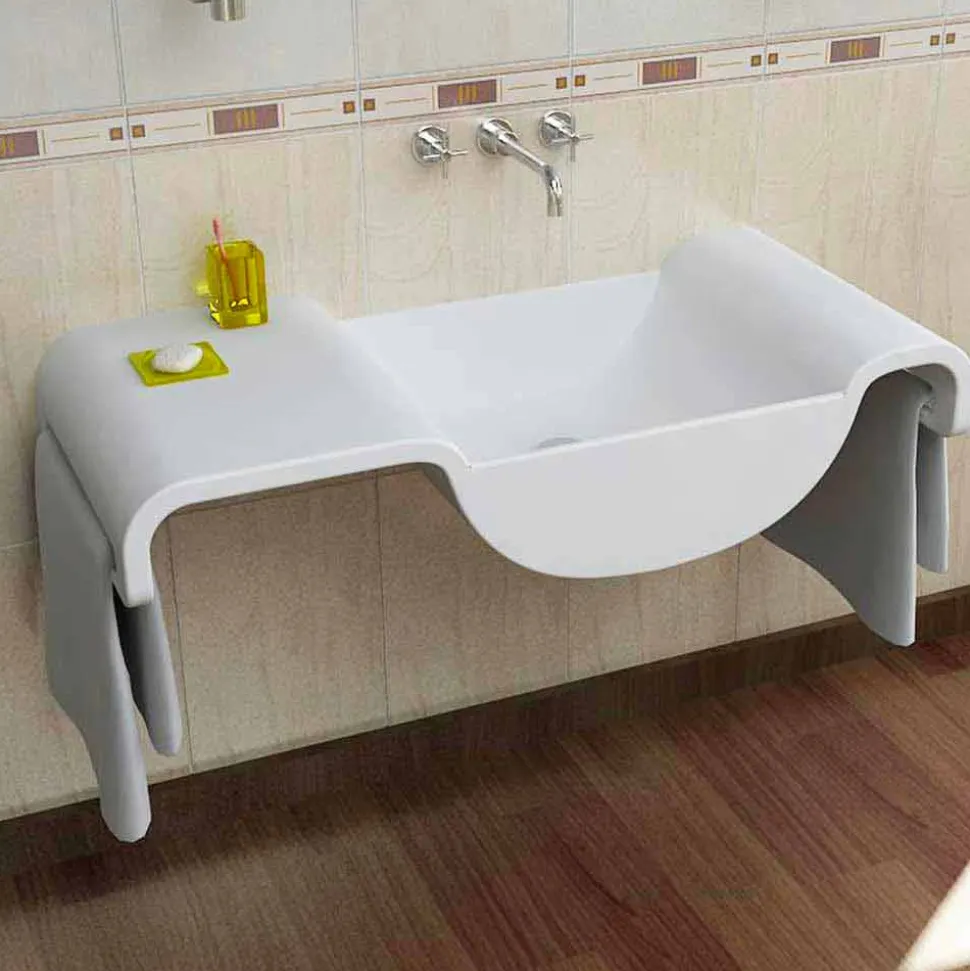 Lavabo sospeso design moderno bianco Onda made in Italy