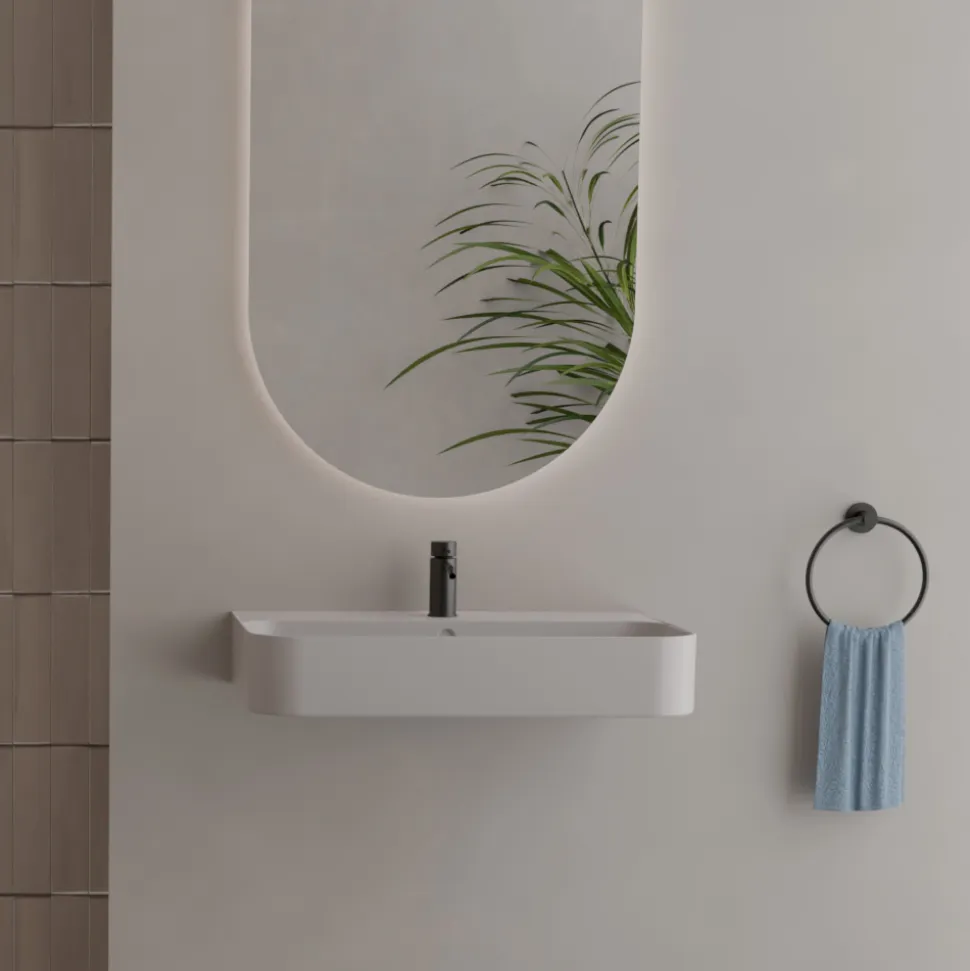 Lavabo Sospeso in Ceramica con Porta Asciugamani Opzionale Made in Italy - Graffa