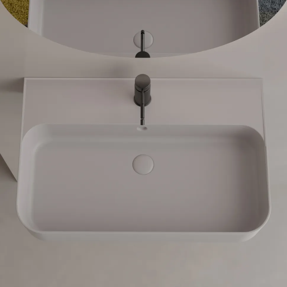 Lavabo Sospeso in Ceramica con Porta Asciugamani Opzionale Made in Italy - Graffa