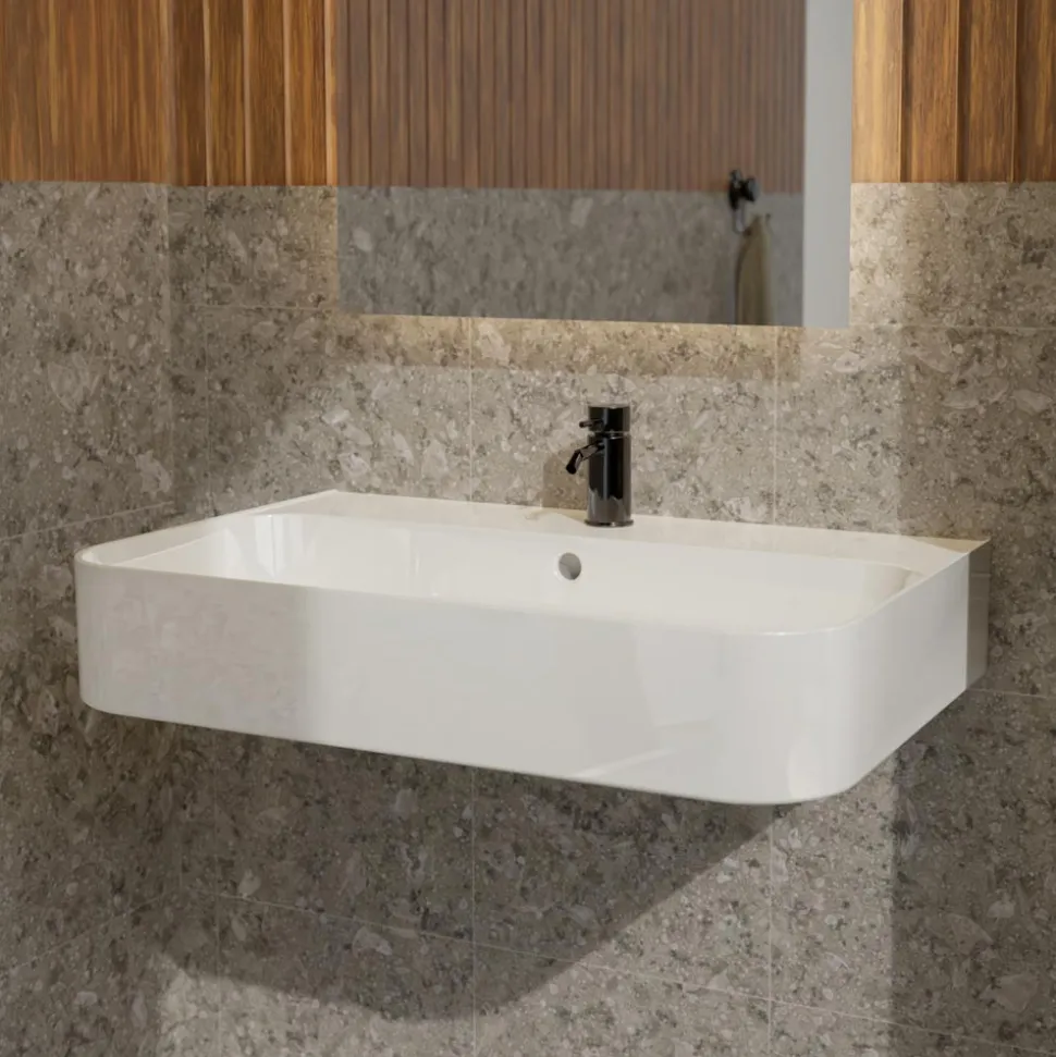 Lavabo Sospeso in Ceramica con Porta Asciugamani Opzionale Made in Italy - Graffa
