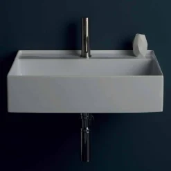 Lavabo sospeso in ceramica design moderno Sun 60x45 cm, made in Italy