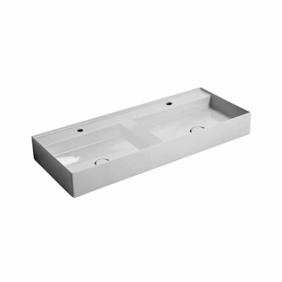 Lavabo sospeso in ceramica design moderno Sun 120x45 cm made in Italy