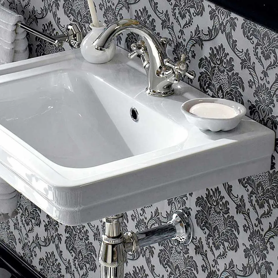 Lavabo Sospeso Stile Vintage in Ceramica Bianca Made in Italy - Marwa