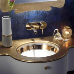 Lavabo sottopiano barocco in fire clay e oro made in Italy, Egeo