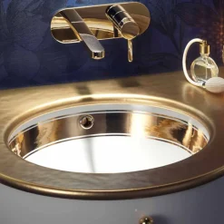 Lavabo sottopiano barocco in fire clay e oro made in Italy, Egeo
