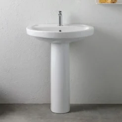 Lavabo su Colonna Monoforo in Ceramica Bianca dal Design Classico - Silice