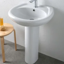 Lavabo su Colonna Monoforo in Ceramica Bianca dal Design Classico - Silice