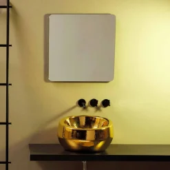 Lavabo tondo da appoggio di design in ceramica gold made Italy Elisa