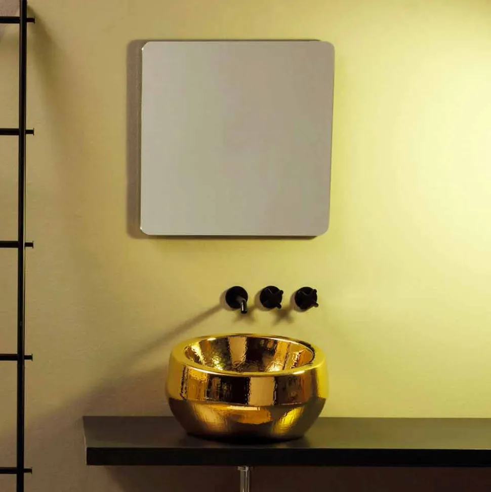 Lavabo tondo da appoggio di design in ceramica gold made Italy Elisa