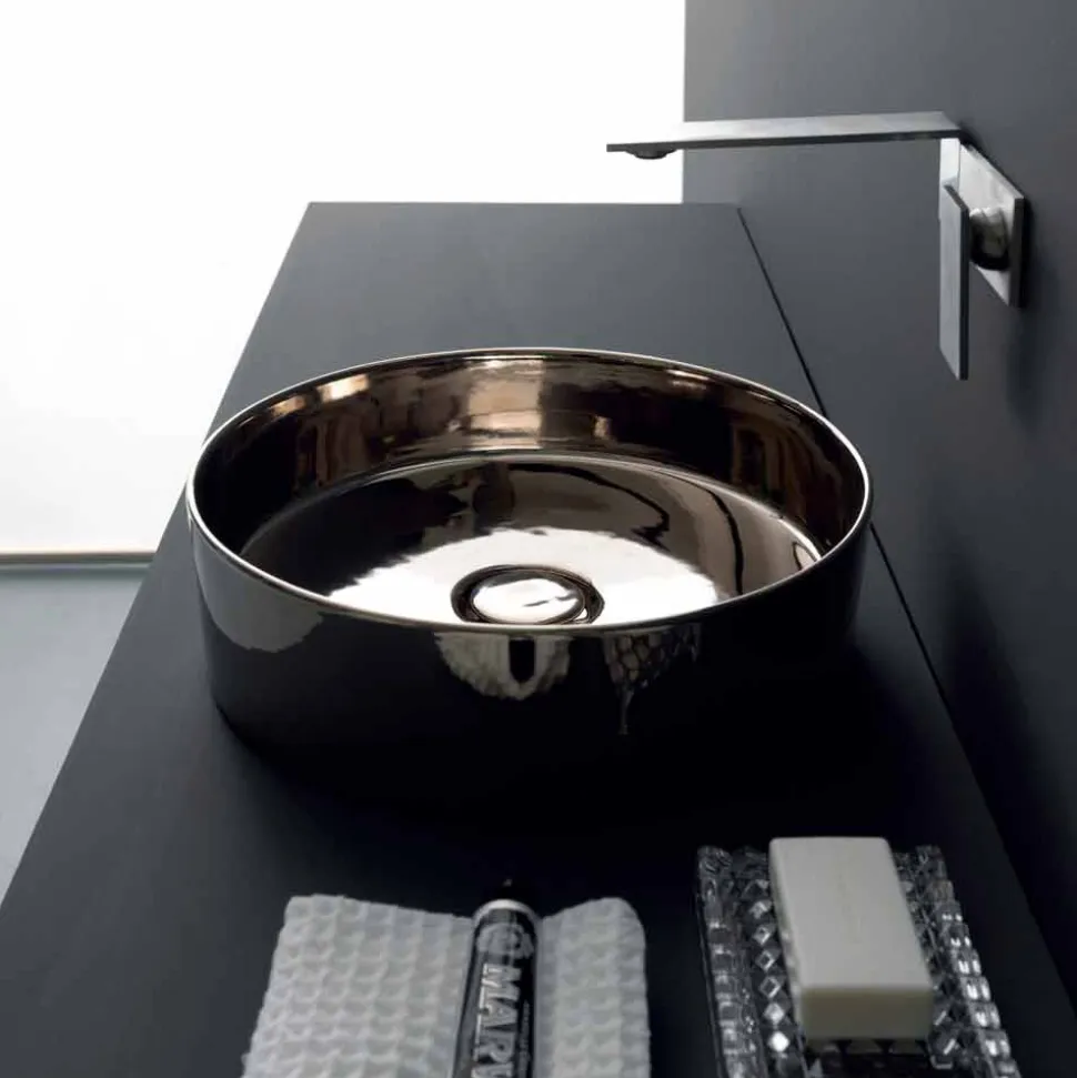 Lavabo tondo da appoggio in ceramica colorata made in Italy