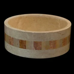 Lavabo tondo di design da appoggio in pietra naturale bianca Clio