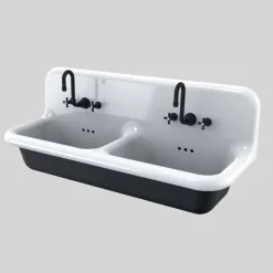Lavabo vintage da muro a doppia vasca in ceramica di design Jack