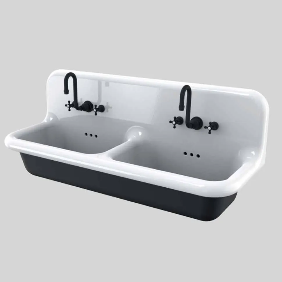 Lavabo vintage da muro a doppia vasca in ceramica di design Jack