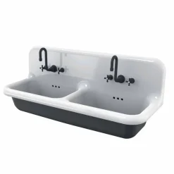 Lavabo vintage da muro a doppia vasca in ceramica di design Jack