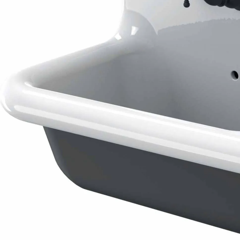 Lavabo vintage da muro a doppia vasca in ceramica di design Jack