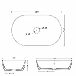 Lavabo 70x35cm da appoggio in ceramica made Italy Star, design moderno