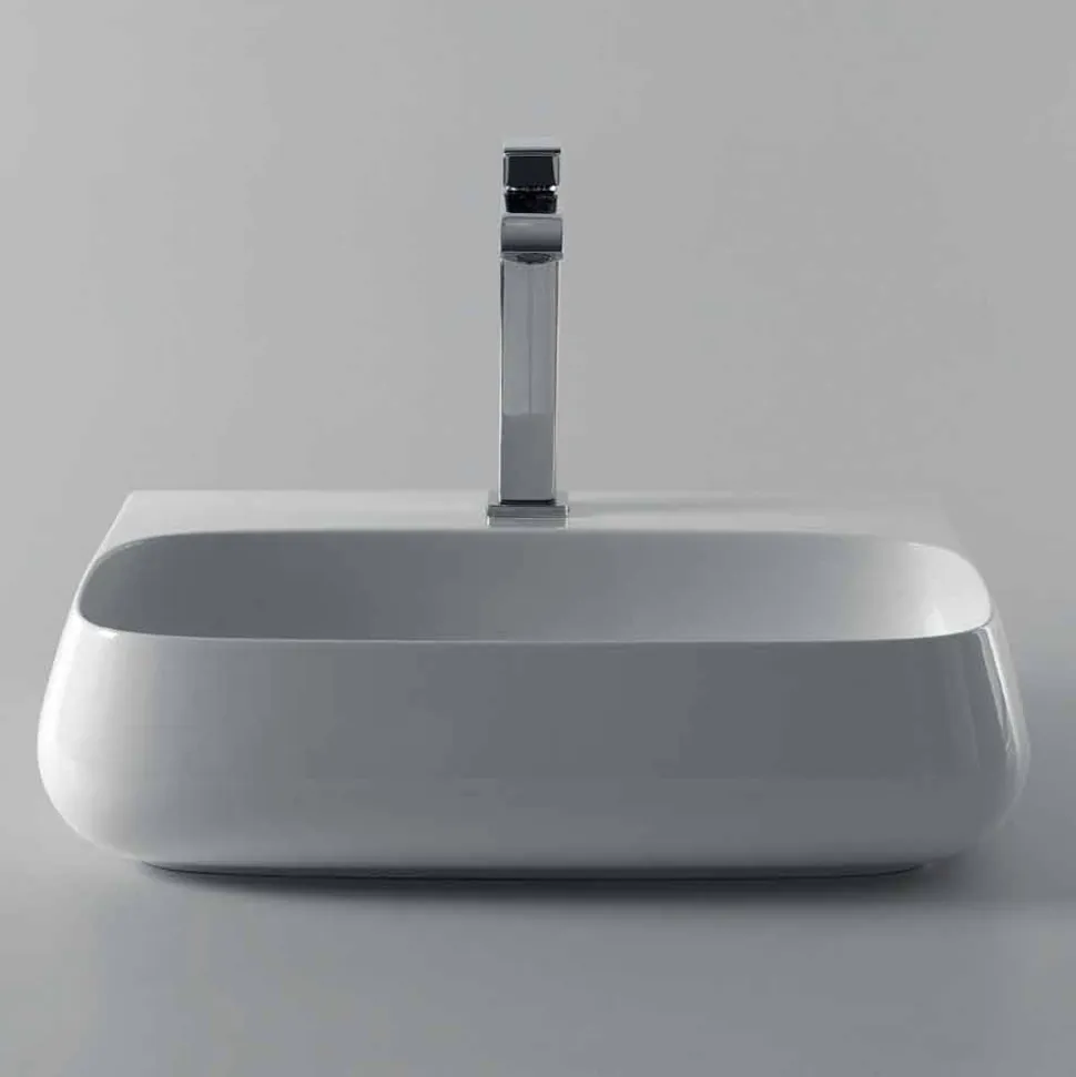 Lavandino da appoggio o sospeso in ceramica L 55cm made in Italy, Gais