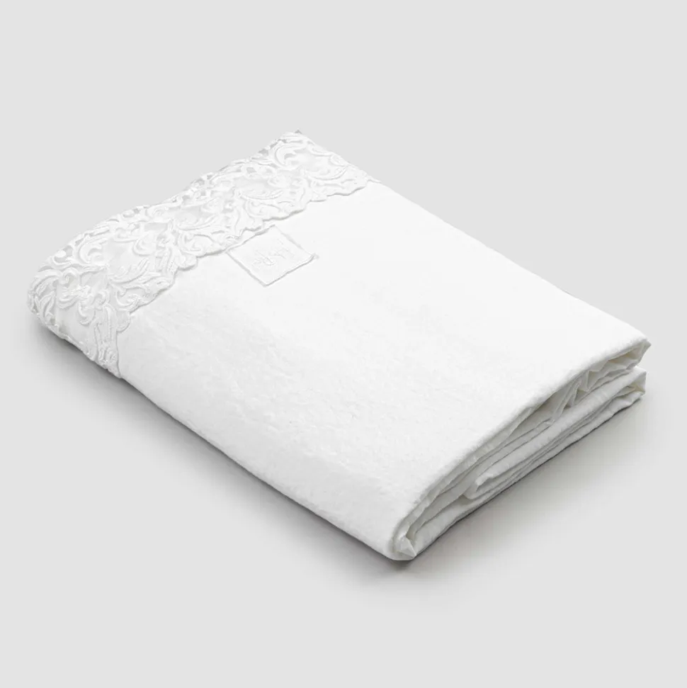 Lenzuolo di Lino Bianco con Pizzo per Letto Matrimoniale Alta Qualità - Fiumana