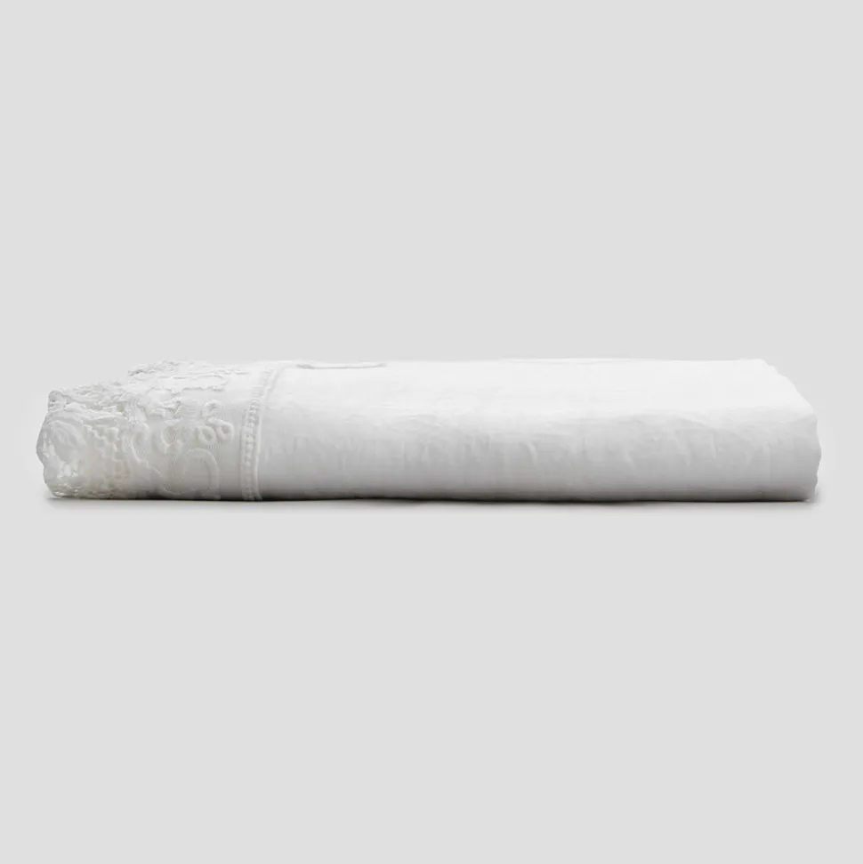 Lenzuolo di Lino Bianco con Pizzo per Letto Matrimoniale Alta Qualità - Fiumana