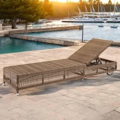 Lettino da Esterno con Ruote in Polyrattan Intrecciato a Mano - Gigi