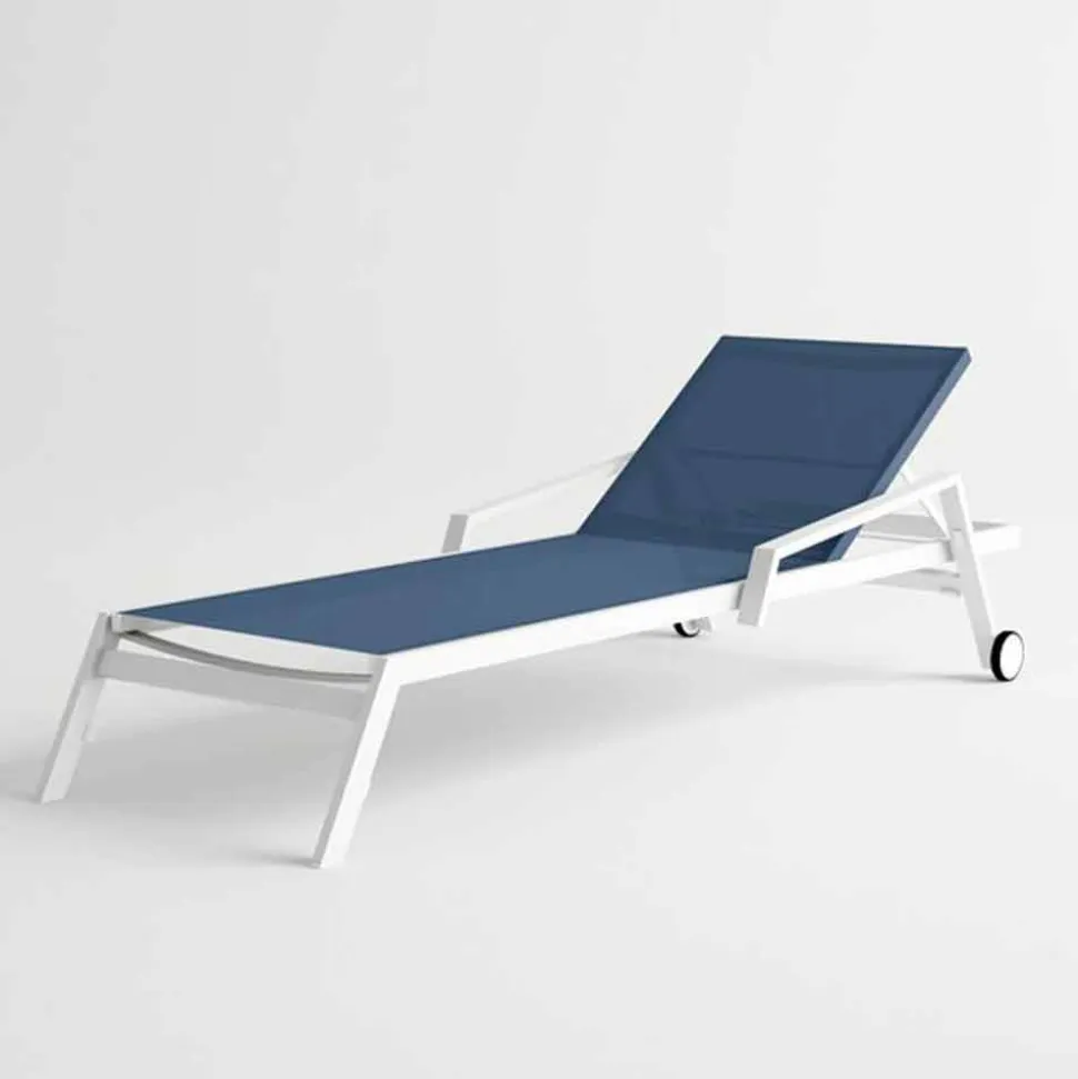 Lettino da Esterno in Alluminio con Ruote e Braccioli Design Moderno- Carmine