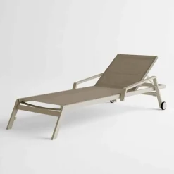 Lettino da Esterno in Alluminio con Ruote e Braccioli Design Moderno- Carmine