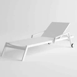 Lettino da Esterno in Alluminio con Ruote e Braccioli Design Moderno- Carmine