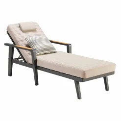 Lettino Prendisole in Alluminio e Braccioli in Teak con Poggiatesta - Moira