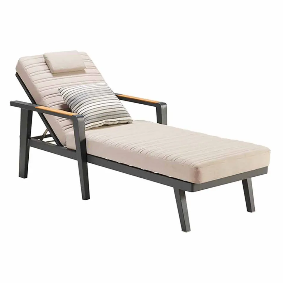 Lettino Prendisole in Alluminio e Braccioli in Teak con Poggiatesta - Moira